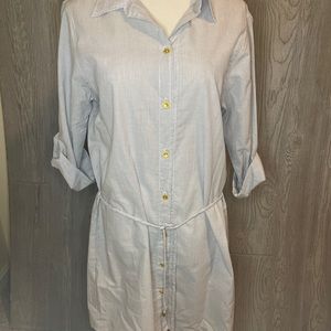 Helen Jon Size Large Blue/White Marine Striped Button Shirt Dress
